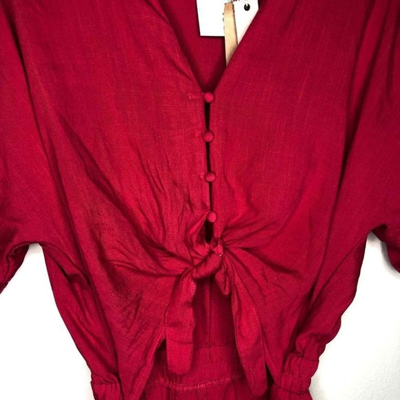 Mustard Seed Front Tie Red Romper Short Sleeves Cut Out Rayon 100% Size M - Picture 9 of 12